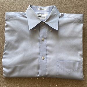Van Heusen, Long sleeve button down dress shirt, Solid Blue, 15 1/2; 32/33